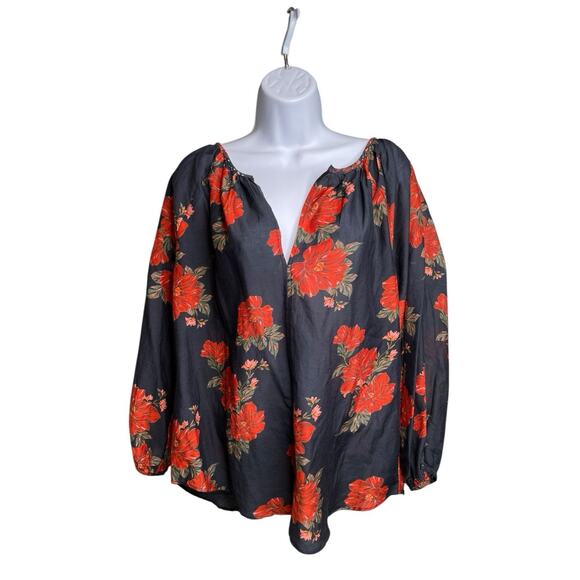 Roller Rabbit Women's Black Silk Floral Top Size M Boho Luxe Flowy Whimsigoth - Picture 1 of 12
